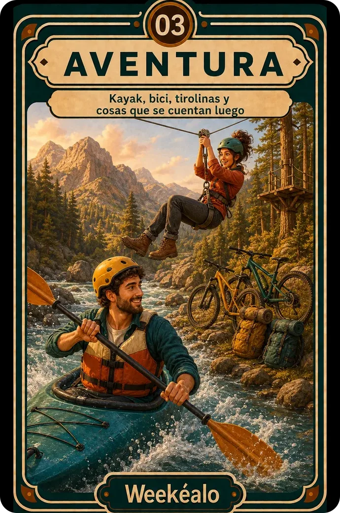 La carta de aventuras del mazo de Weekéalo, con una tirolina sobre el bosque