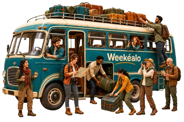 El grupo carga el autobús de Weekéalo, con sitio para uno más