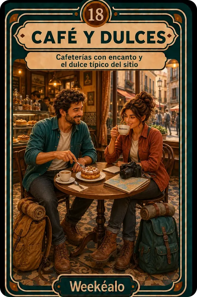 La carta de café y dulces del mazo de Weekéalo, con una mesa de merienda apetecible