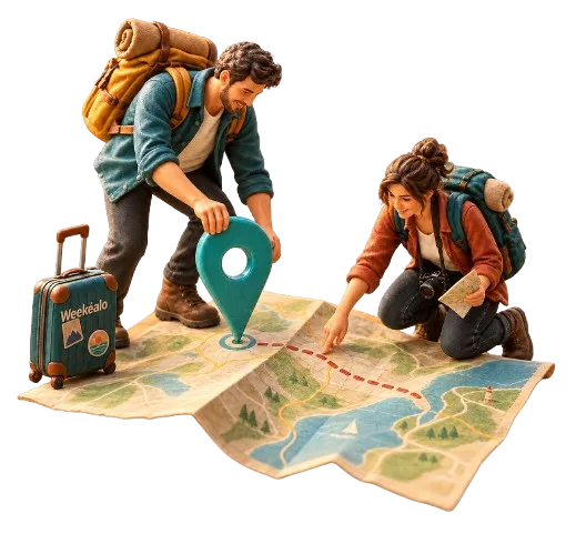 Teo y Vera con el marcador verde clavado en el mapa de salida
