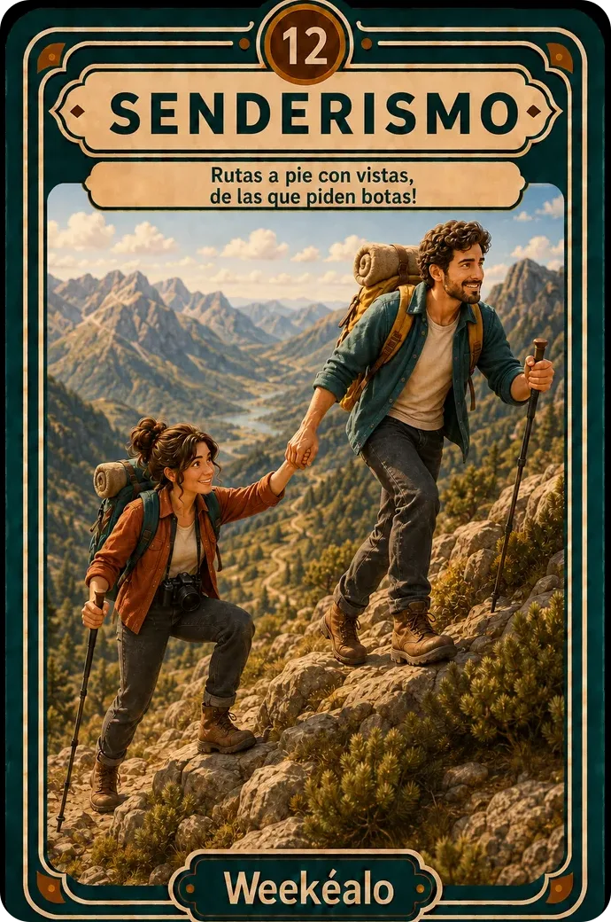 La carta de senderismo del mazo de Weekéalo, con una ruta entre montañas