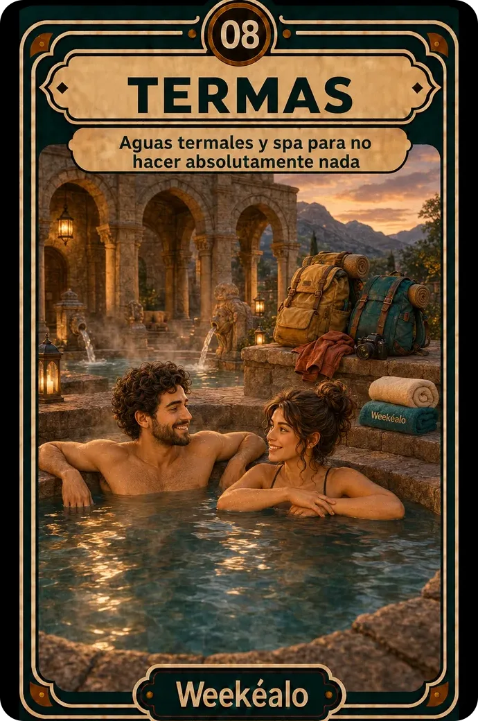 La carta de termas del mazo de Weekéalo, con las pozas de agua caliente humeando