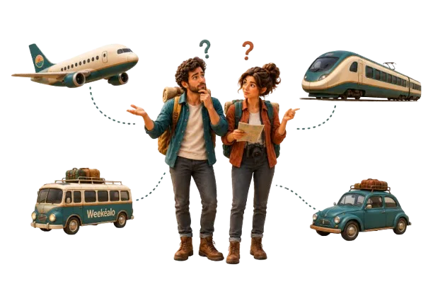 Teo y Vera dudan entre el avión, el tren, el autobús y el coche de Weekéalo